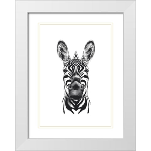 Zebra Illustration White Modern Wood Framed Art Print with Double Matting by Incado