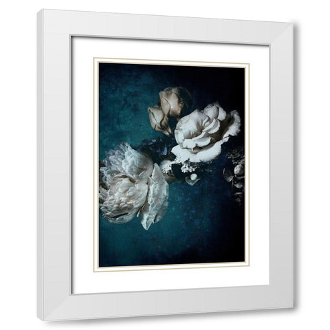 Blue Flower 2 White Modern Wood Framed Art Print with Double Matting by Incado