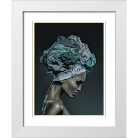 Woman in Thought, Teal White Modern Wood Framed Art Print with Double Matting by Incado