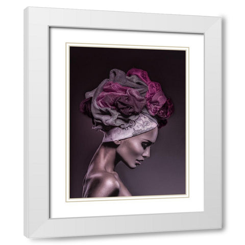 Woman in Thought, Magenta White Modern Wood Framed Art Print with Double Matting by Incado
