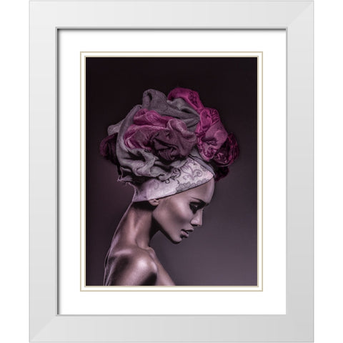 Woman in Thought, Magenta White Modern Wood Framed Art Print with Double Matting by Incado