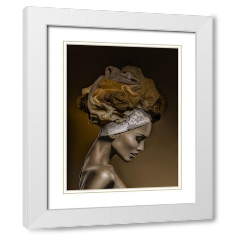 Woman in Thought, Gold White Modern Wood Framed Art Print with Double Matting by Incado