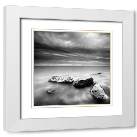 Waves on Rocks White Modern Wood Framed Art Print with Double Matting by PhotoINC Studio