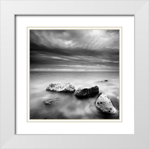 Waves on Rocks White Modern Wood Framed Art Print with Double Matting by PhotoINC Studio