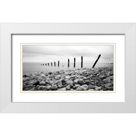 Beach Pebbles White Modern Wood Framed Art Print with Double Matting by PhotoINC Studio