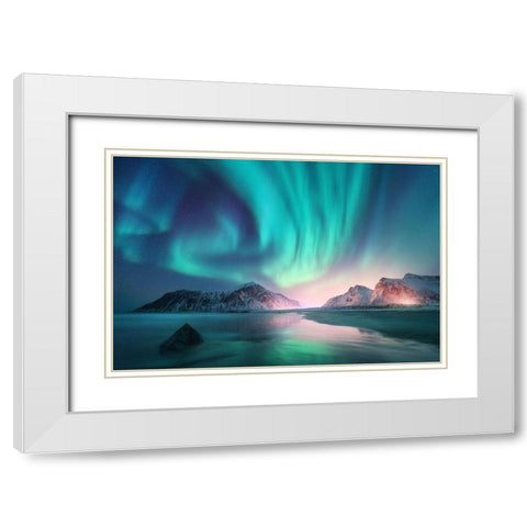 Northern Lights White Modern Wood Framed Art Print with Double Matting by Incado