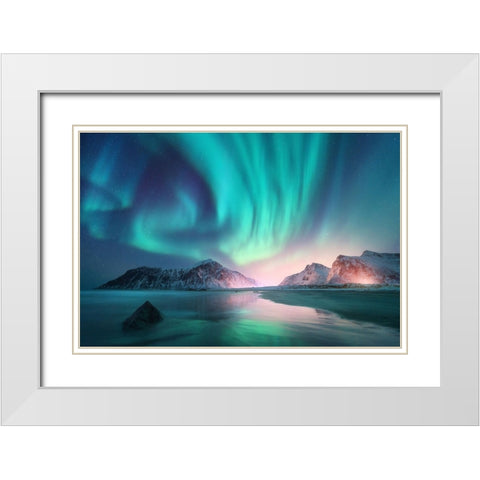 Northern Lights White Modern Wood Framed Art Print with Double Matting by Incado