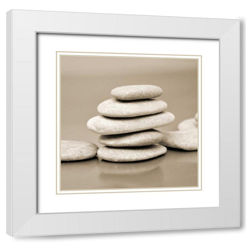 Zen Pebbles White Modern Wood Framed Art Print with Double Matting by PhotoINC Studio