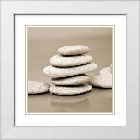 Zen Pebbles White Modern Wood Framed Art Print with Double Matting by PhotoINC Studio