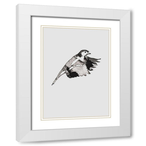 Flying Bird II White Modern Wood Framed Art Print with Double Matting by Incado