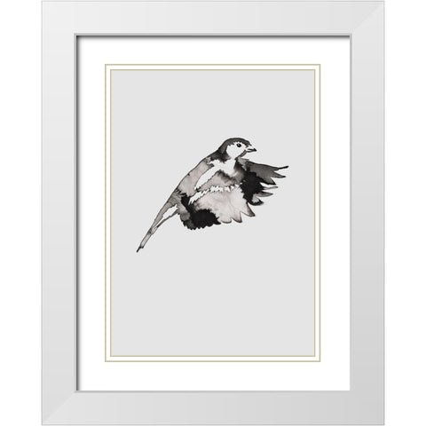 Flying Bird II White Modern Wood Framed Art Print with Double Matting by Incado