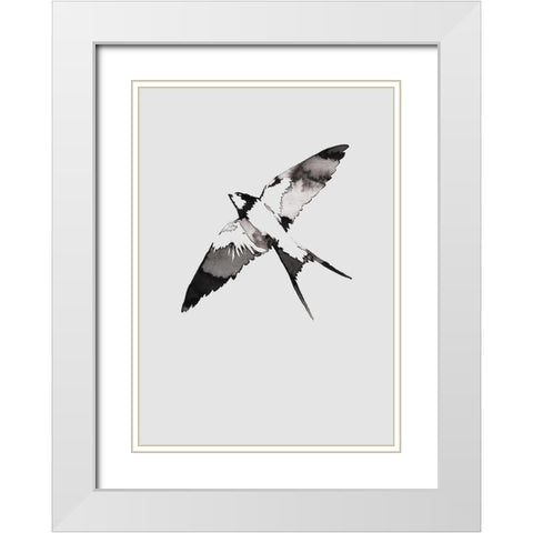 Flying Bird III White Modern Wood Framed Art Print with Double Matting by Incado