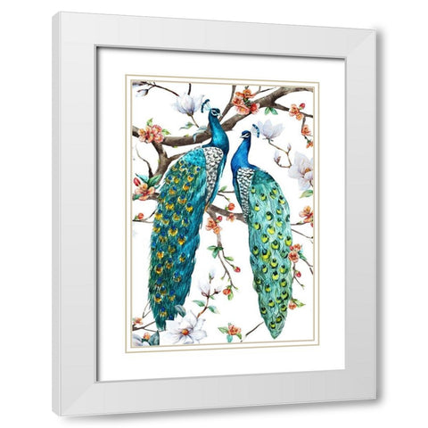 Paradis Birds I White Modern Wood Framed Art Print with Double Matting by Incado