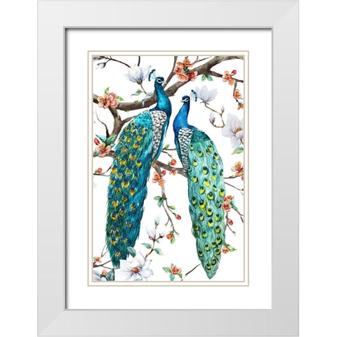 Paradis Birds I White Modern Wood Framed Art Print with Double Matting by Incado