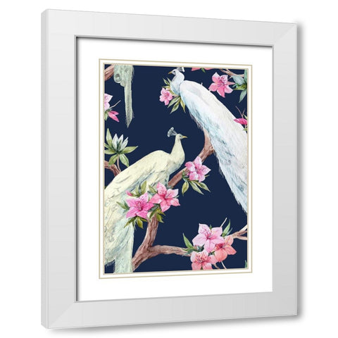 Paradis Birds II White Modern Wood Framed Art Print with Double Matting by Incado