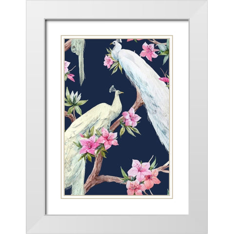 Paradis Birds II White Modern Wood Framed Art Print with Double Matting by Incado