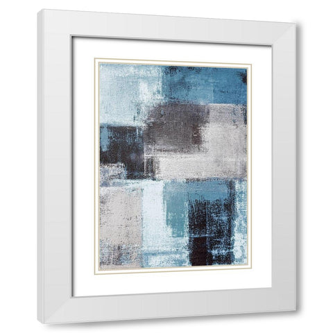 Abstract Blue III White Modern Wood Framed Art Print with Double Matting by Incado