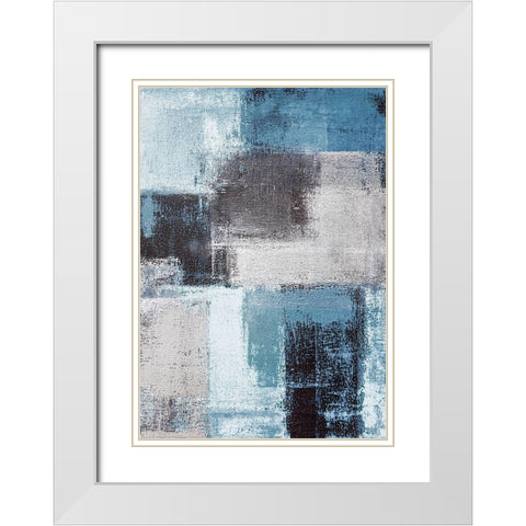 Abstract Blue III White Modern Wood Framed Art Print with Double Matting by Incado