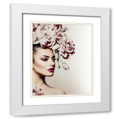 Rose White Modern Wood Framed Art Print with Double Matting by Incado