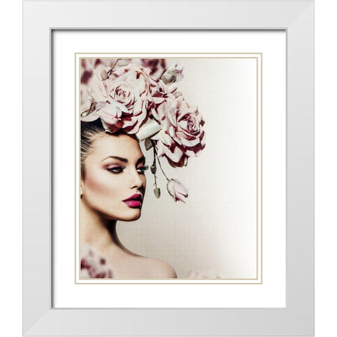 Rose White Modern Wood Framed Art Print with Double Matting by Incado