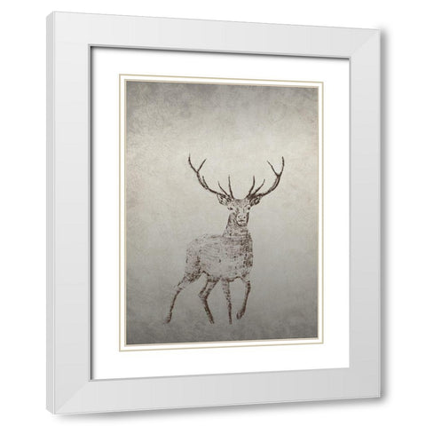 Deer White Modern Wood Framed Art Print with Double Matting by Incado