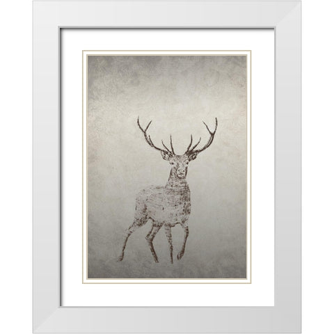 Deer White Modern Wood Framed Art Print with Double Matting by Incado