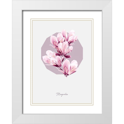 Poly Magnolia White Modern Wood Framed Art Print with Double Matting by GeoMania