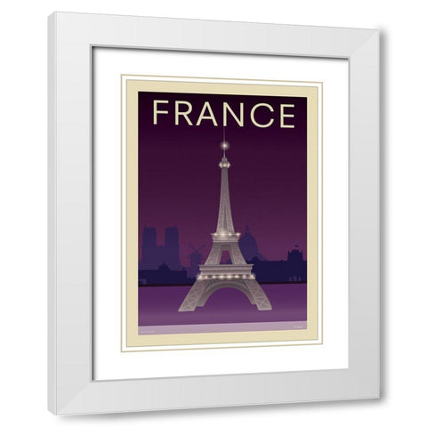 Eiffel Tower White Modern Wood Framed Art Print with Double Matting by Incado