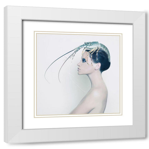 The Lady and the Hummer White Modern Wood Framed Art Print with Double Matting by Incado