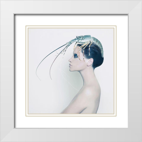 The Lady and the Hummer White Modern Wood Framed Art Print with Double Matting by Incado
