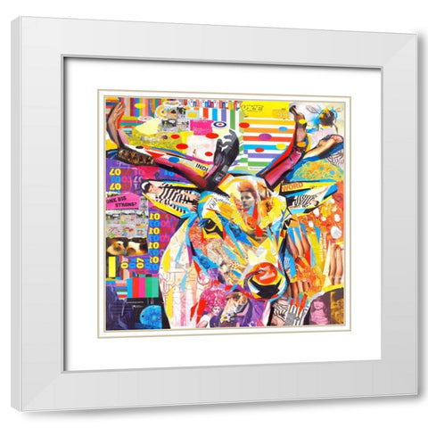 Funky Deer White Modern Wood Framed Art Print with Double Matting by Grey, James