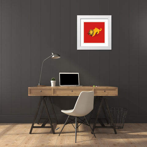 Lion White Modern Wood Framed Art Print with Double Matting by Jensen, Bo Virkelyst