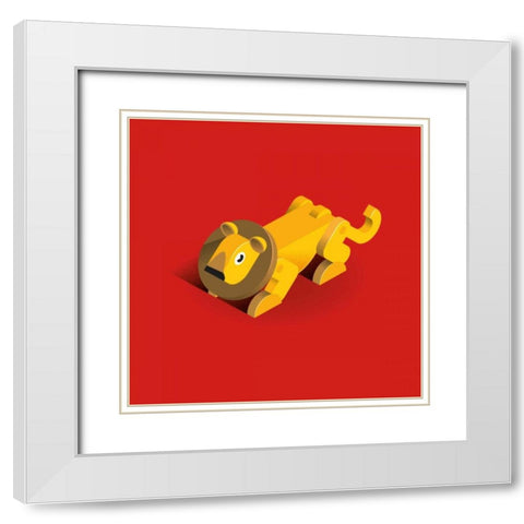 Lion White Modern Wood Framed Art Print with Double Matting by Jensen, Bo Virkelyst