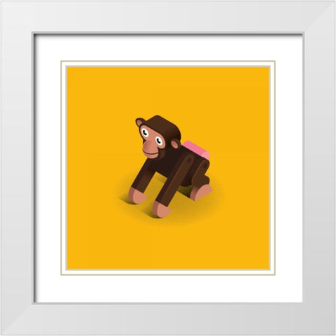 Monkey White Modern Wood Framed Art Print with Double Matting by Jensen, Bo Virkelyst