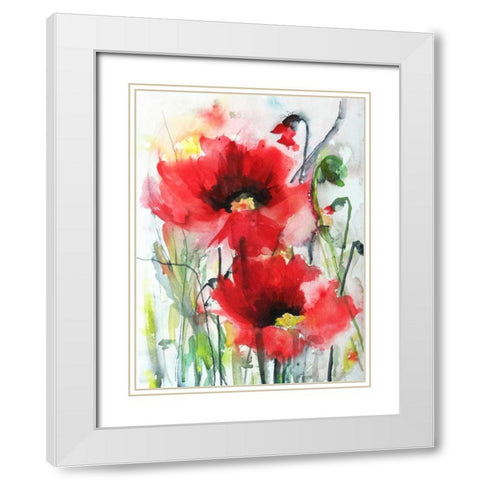 Red Poppies White Modern Wood Framed Art Print with Double Matting by Johannesson, Karin