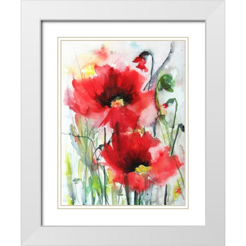 Red Poppies White Modern Wood Framed Art Print with Double Matting by Johannesson, Karin