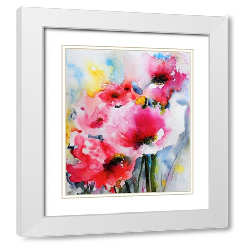 Summer Poppies II White Modern Wood Framed Art Print with Double Matting by Johannesson, Karin