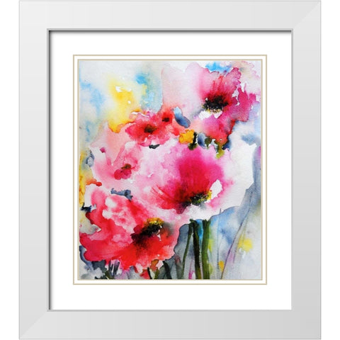 Summer Poppies II White Modern Wood Framed Art Print with Double Matting by Johannesson, Karin