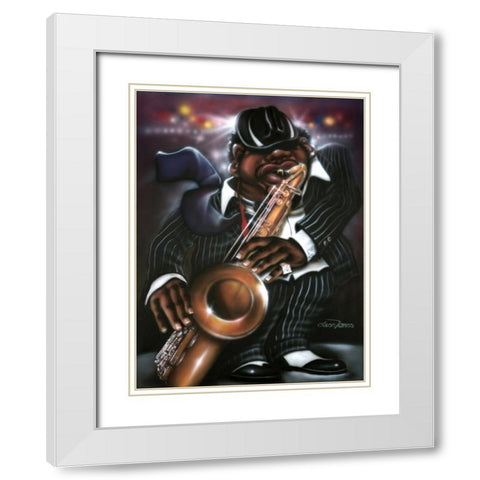 Jazzman Moe White Modern Wood Framed Art Print with Double Matting by Jones, Leonard