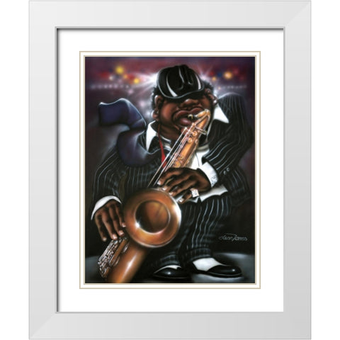 Jazzman Moe White Modern Wood Framed Art Print with Double Matting by Jones, Leonard