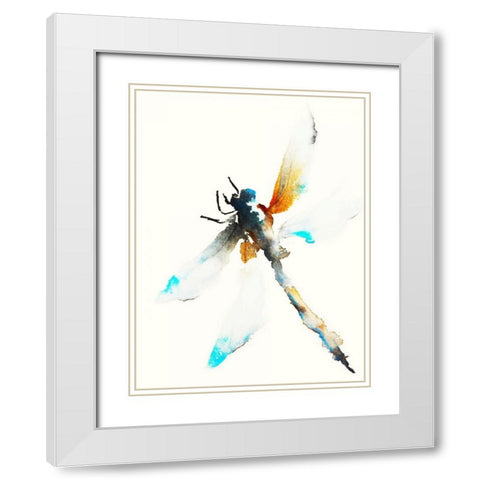 Blue and Brown Dragonfly White Modern Wood Framed Art Print with Double Matting by Johannesson, Karin