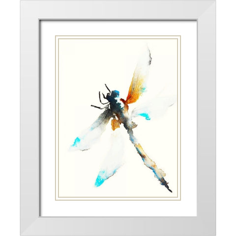 Blue and Brown Dragonfly White Modern Wood Framed Art Print with Double Matting by Johannesson, Karin