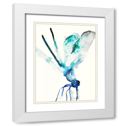Blue and Green Dragonfly White Modern Wood Framed Art Print with Double Matting by Johannesson, Karin