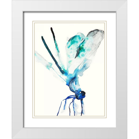 Blue and Green Dragonfly White Modern Wood Framed Art Print with Double Matting by Johannesson, Karin