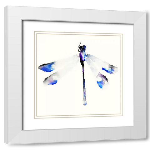 Blue and Violet Dragonfly White Modern Wood Framed Art Print with Double Matting by Johannesson, Karin