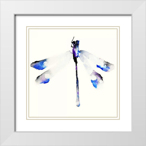 Blue and Violet Dragonfly White Modern Wood Framed Art Print with Double Matting by Johannesson, Karin