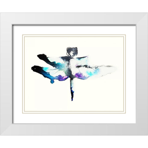 Turquoise and Violet Dragonfly White Modern Wood Framed Art Print with Double Matting by Johannesson, Karin