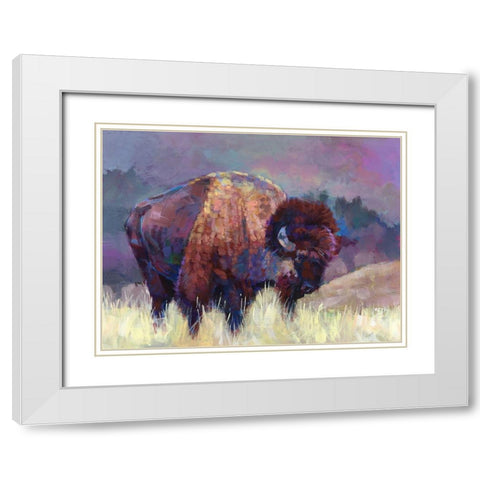 Buffalo Roam White Modern Wood Framed Art Print with Double Matting by Jackson, Robert
