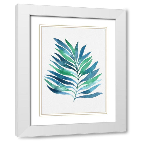 Blue and Green Watercolor Leaves 1 White Modern Wood Framed Art Print with Double Matting by Juncos, Cami