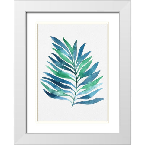 Blue and Green Watercolor Leaves 1 White Modern Wood Framed Art Print with Double Matting by Juncos, Cami